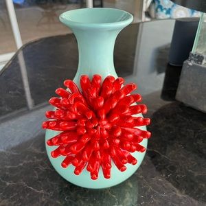 Anthropologie Celadon Chrysanthemum Applied Flower Tall Vase Boho Home Decor